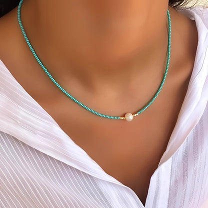 Minimalist Turquoise and Pearl Choker Necklace for Women
 - ModishWorld