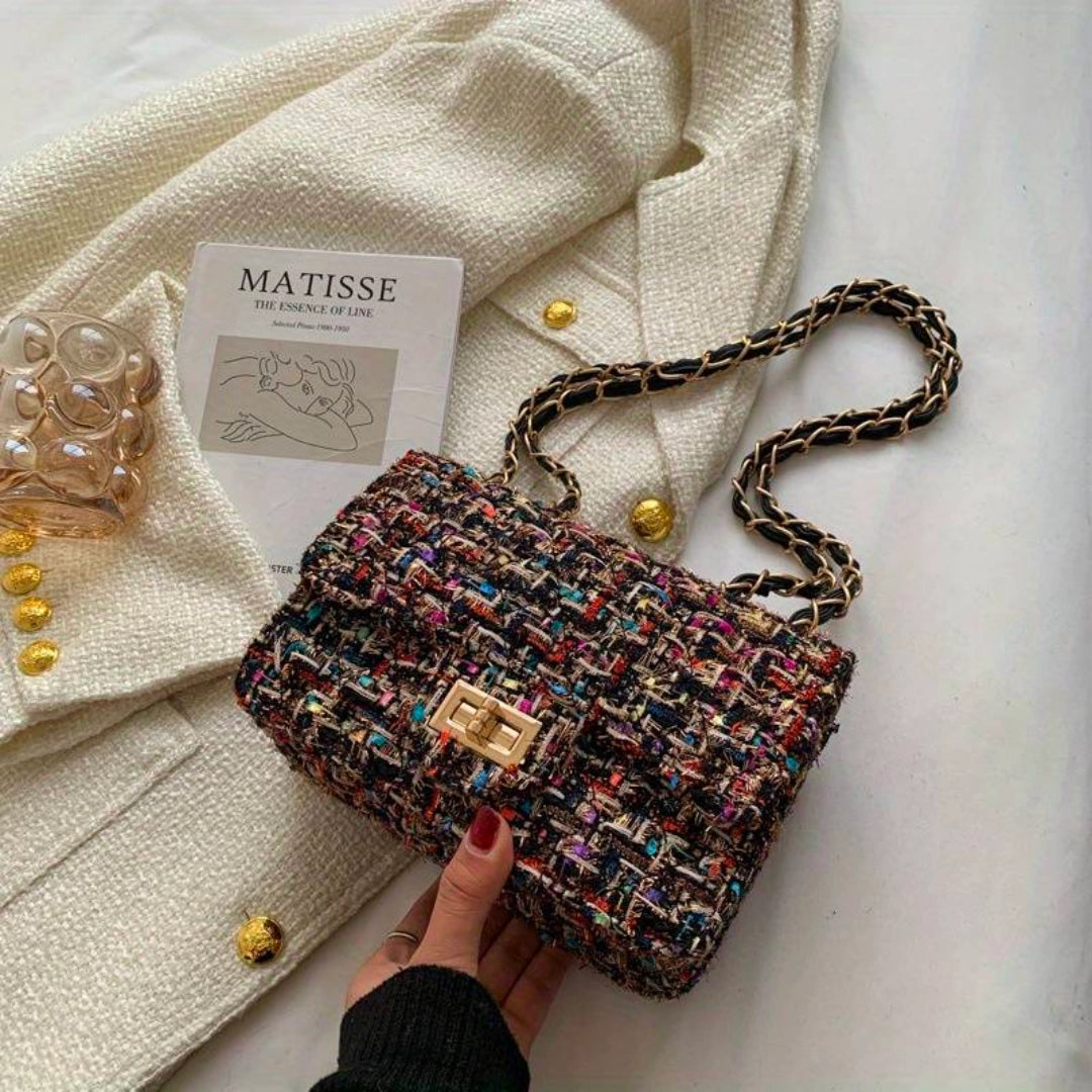 Pink Tweed Crossbody Handbag with Gold Clasp – Modish World