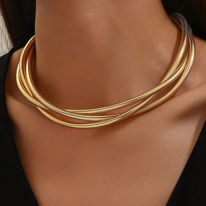 Luxury Flexible Mesh Choker Necklace in Twisted Gold Multi-Layer Design
 - ModishWorld