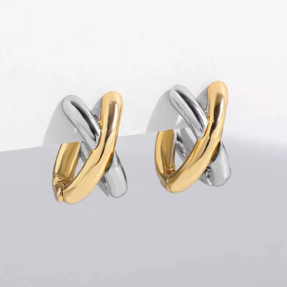 Minimalist Crossover Hoops in Silver and Gold
 - ModishWorld
