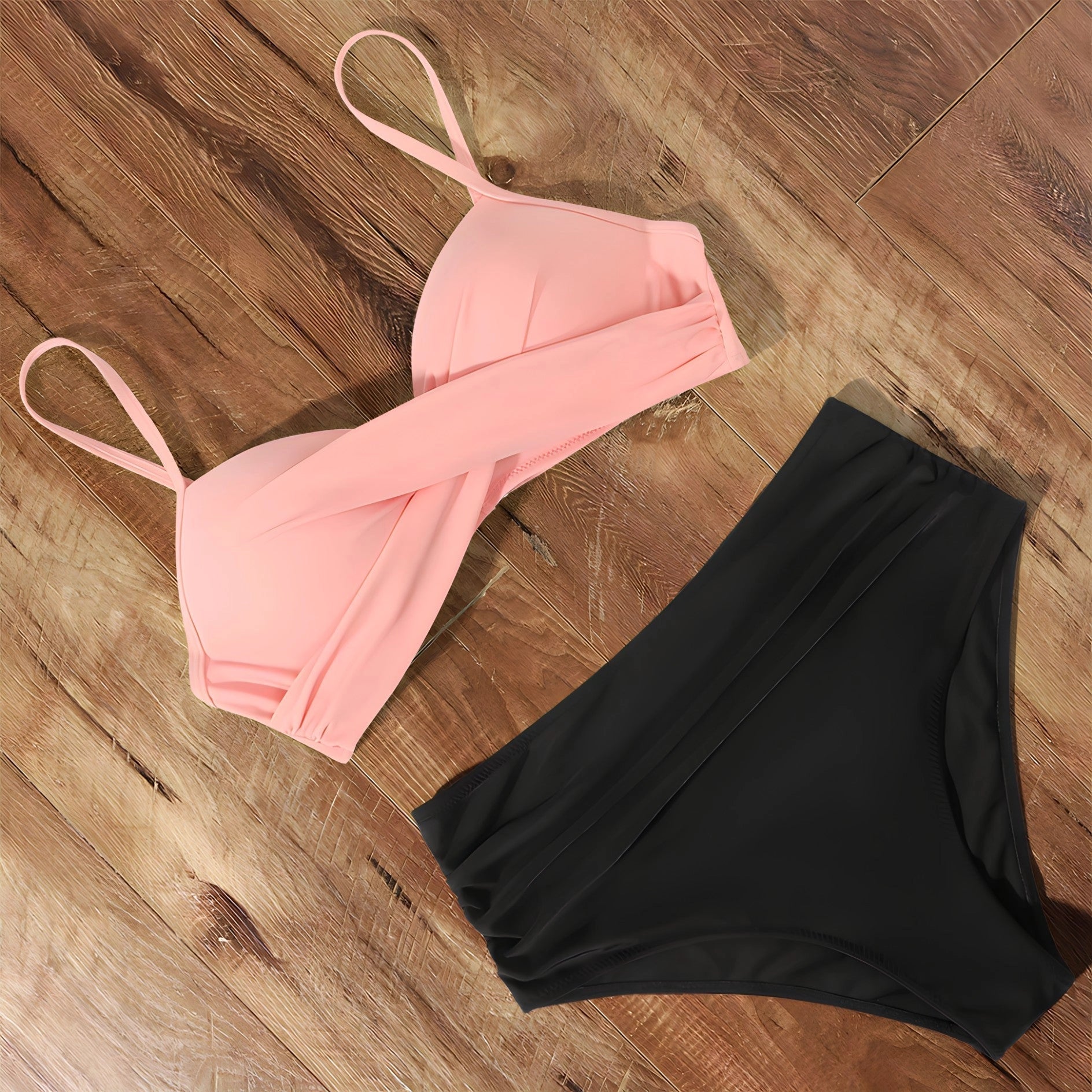 Pink & Black Women's Two-Tone High-Waisted Bikini
 - ModishWorld