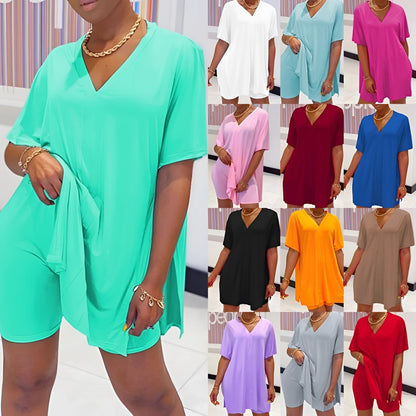Women's Summer V-Neck Romper: Lightweight, Casual, Elastic Waist, Versatile
 - ModishWorld