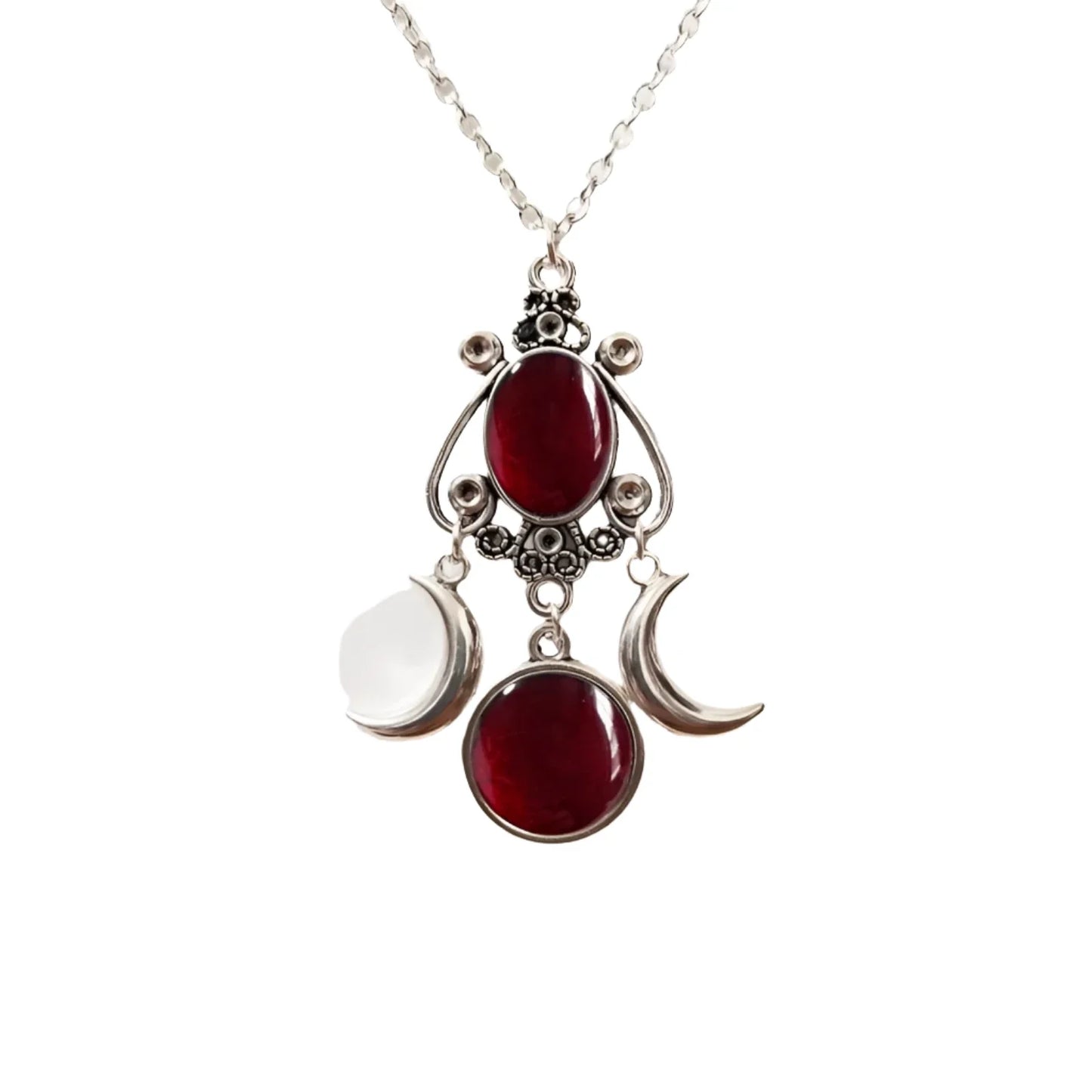 Amethyst Crescent Moon Necklace with Silver Filigree - Victorian Gothic Gemstone
 - ModishWorld
