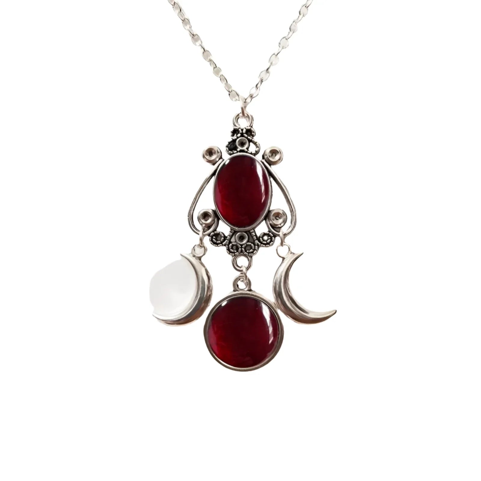 Amethyst Crescent Moon Necklace with Silver Filigree - Victorian Gothic Gemstone
 - ModishWorld