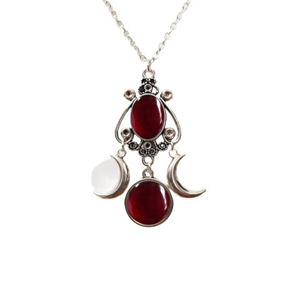 Amethyst Crescent Moon Necklace with Silver Filigree - Victorian Gothic Gemstone
 - ModishWorld
