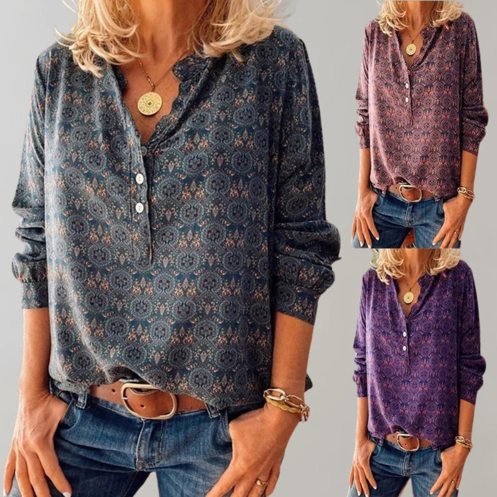 Bohemian Paisley & Mandala Print Women's Vintage V-Neck Blouse
 - ModishWorld