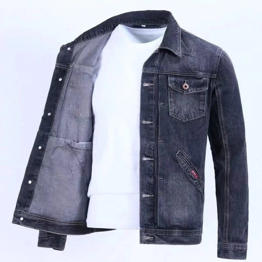 Men's Black Denim Jacket - Vintage, Distressed, Casual Streetwear Style
 - ModishWorld