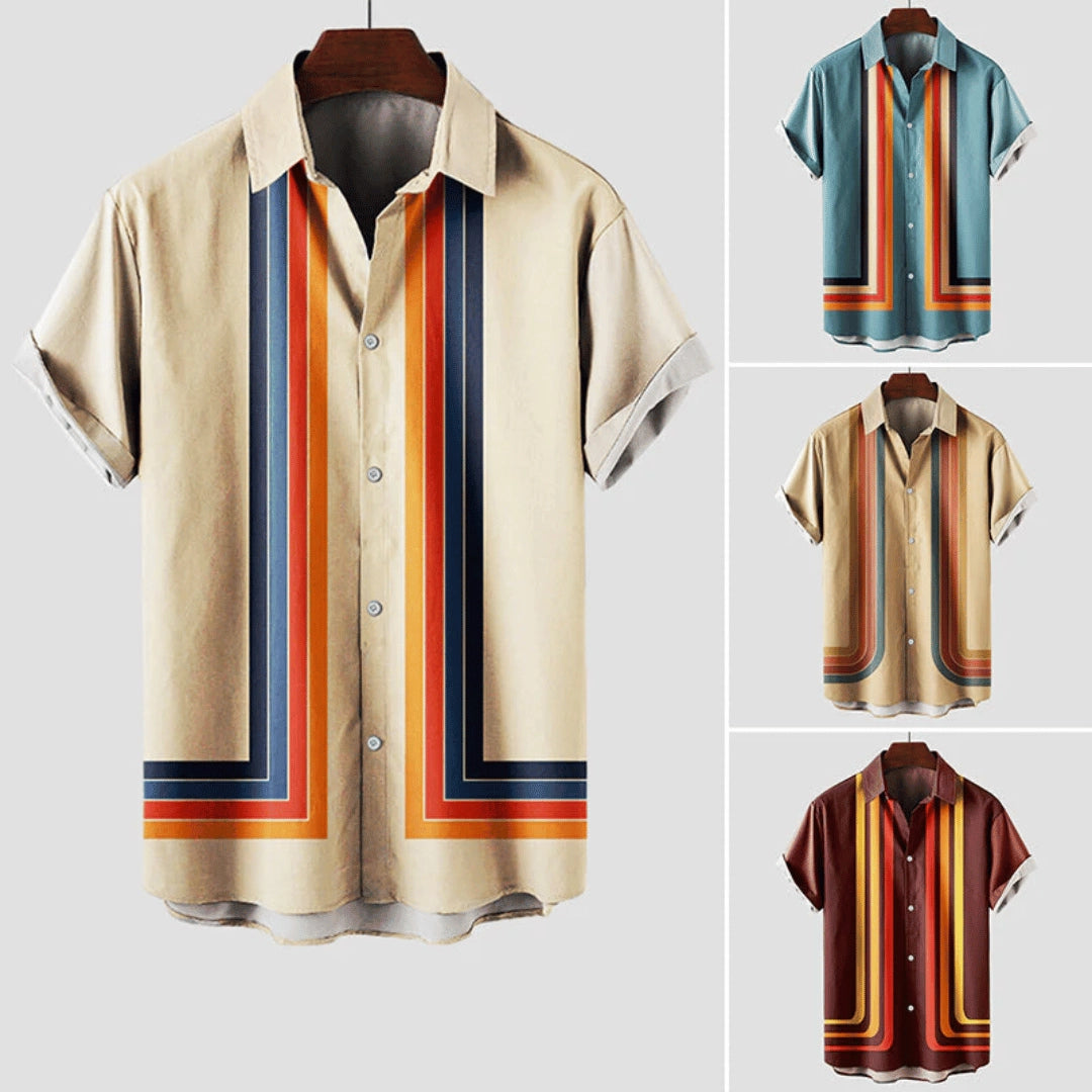 Men's 1970s Vintage Cuban Collar Striped Shirt
 - ModishWorld