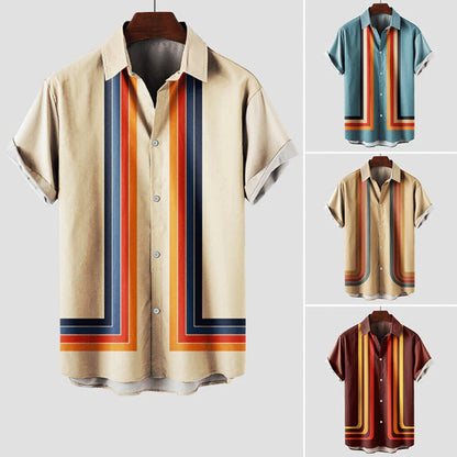 Men's 1970s Vintage Cuban Collar Striped Shirt
 - ModishWorld