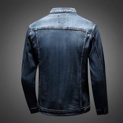 Classic Trucker Denim Jacket for Men, Vintage Dark Wash Distressed
 - ModishWorld