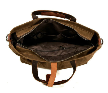 Durable Vintage Waxed Canvas Messenger Bag with Leather Strap & Ample Space
 - ModishWorld