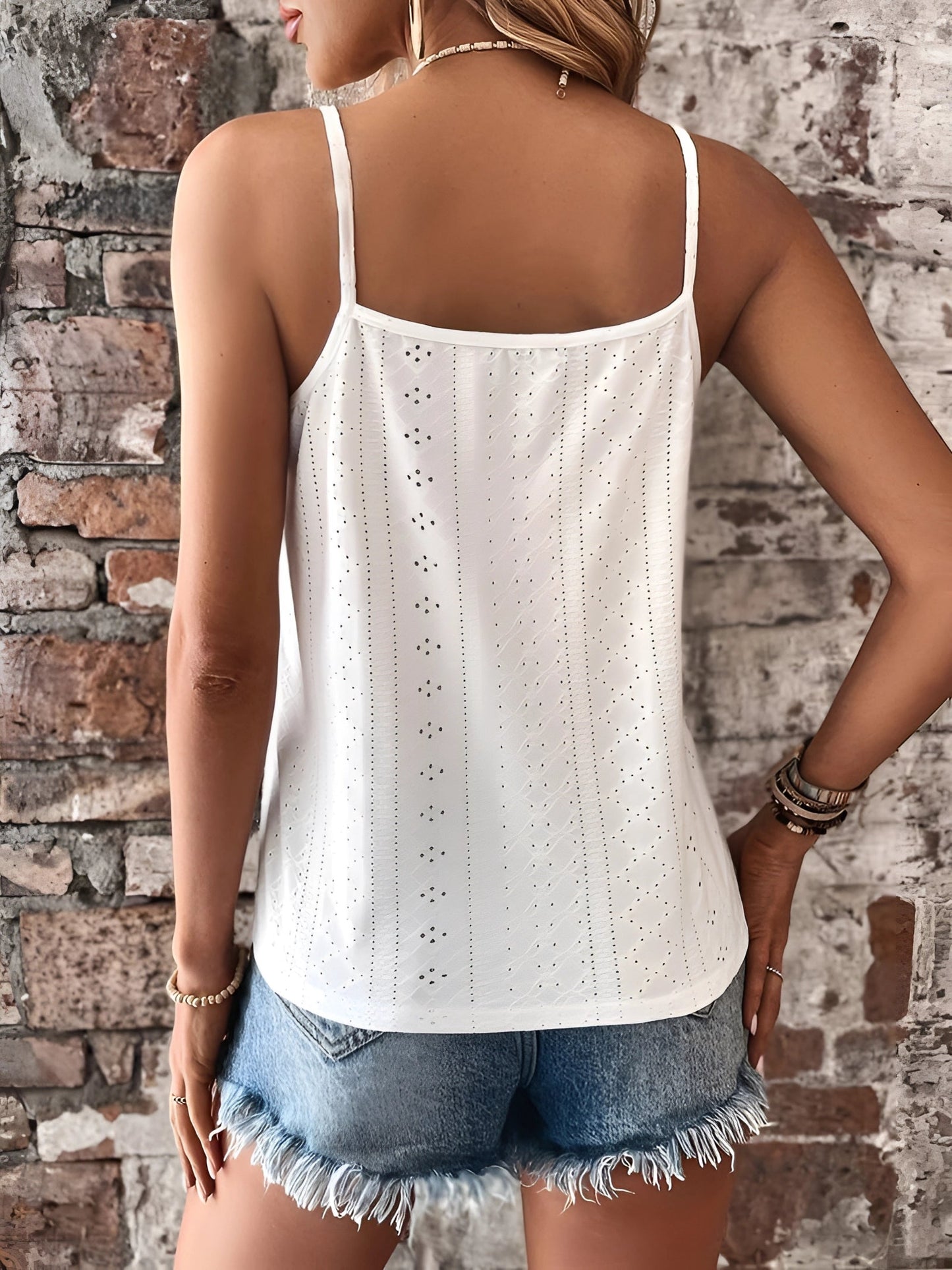 Women's White Eyelet Summer Tank Top
 - ModishWorld