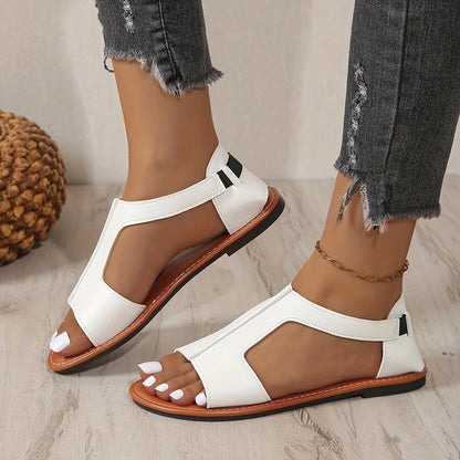 Women's White Casual Flat Sandals with T-Strap and Open Toe
 - ModishWorld