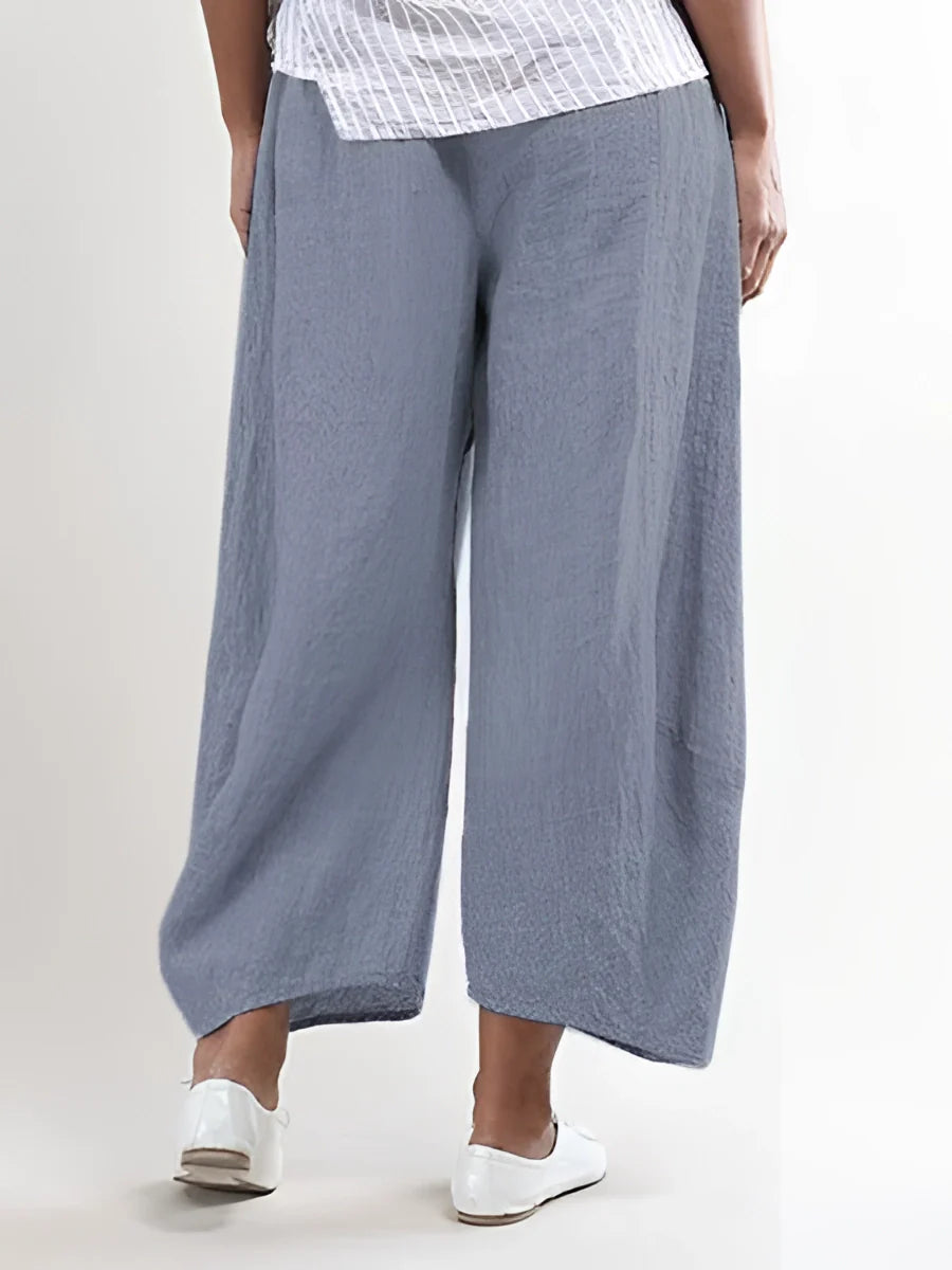 Women's Breathable Linen Palazzo Pants, Wide Leg, Blue
 - ModishWorld