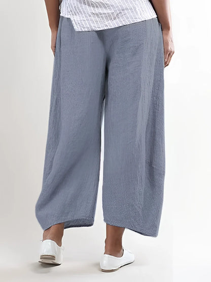 Women's Breathable Linen Palazzo Pants, Wide Leg, Blue
 - ModishWorld