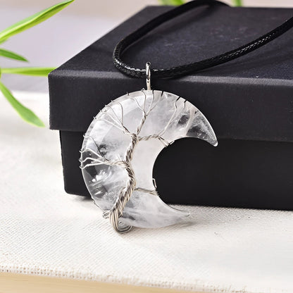 Crescent Moon Necklace with Wire-Wrapped Gemstone – Healing Crystal Jewelry
 - ModishWorld
