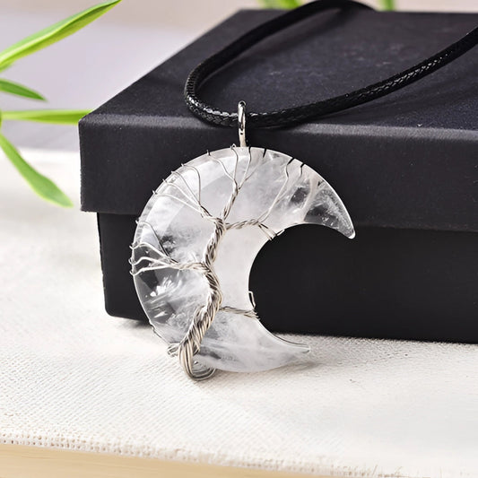 Crescent Moon Necklace with Wire-Wrapped Gemstone – Healing Crystal Jewelry
 - ModishWorld