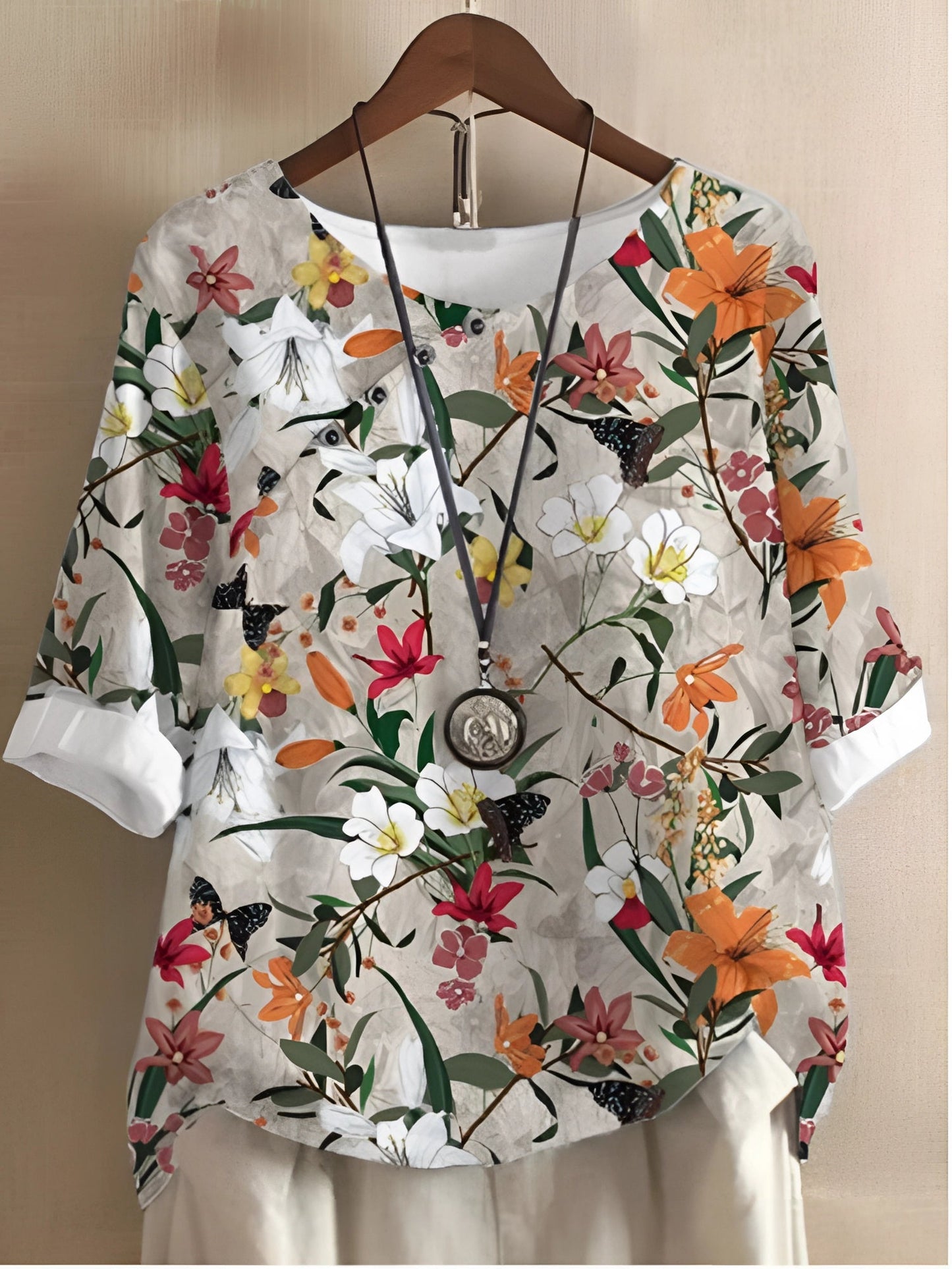 Lightweight floral blouse for women, 3/4 sleeves, breathable spring/summer top
 - ModishWorld
