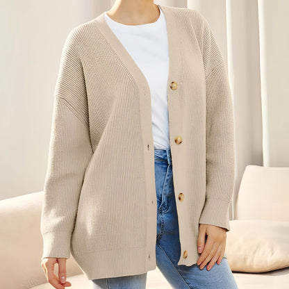 Oversized Beige Knit Cardigan for Women - Chunky Ribbed, Cozy Casual Fall Sweater
 - ModishWorld