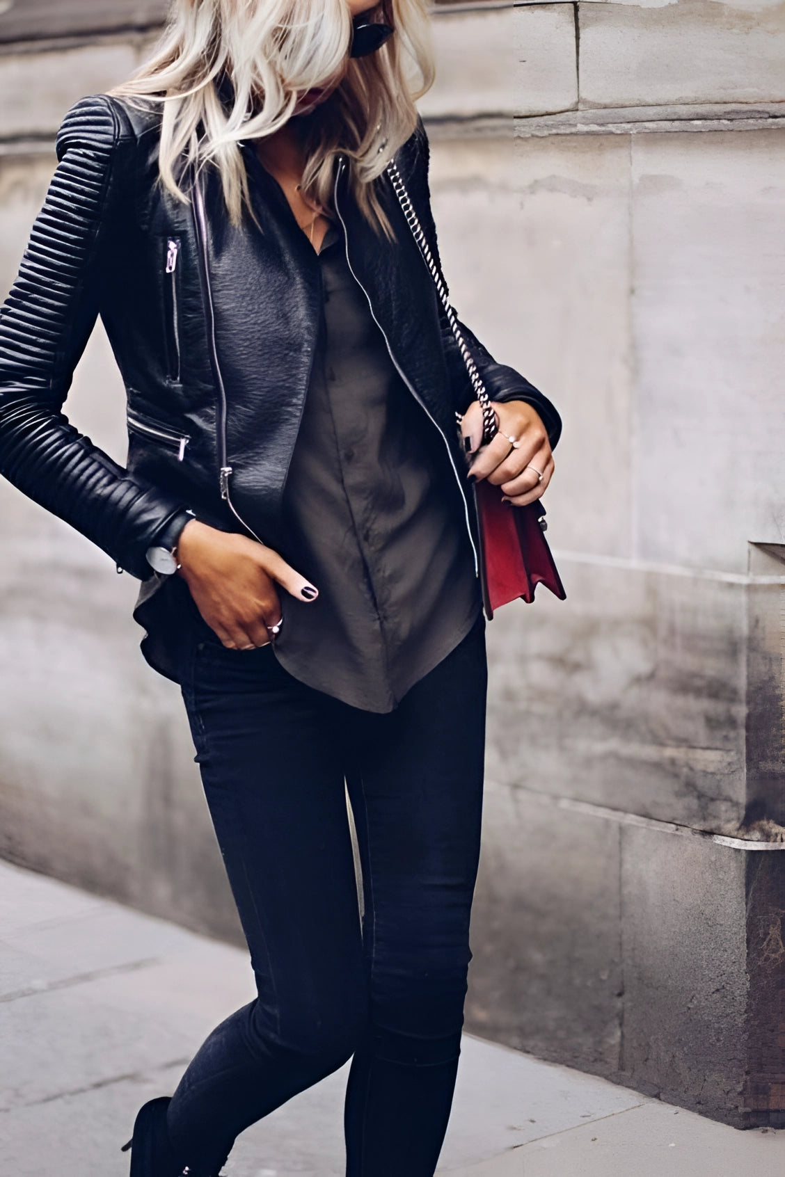 Stylish Black Quilted Leather Jacket for Women - Asymmetrical Design
 - ModishWorld