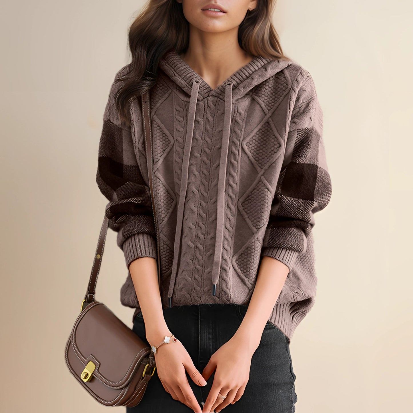 Cozy Brown Cable Knit Hoodie for Women: Chunky Sweater for Fall/Winter
 - ModishWorld