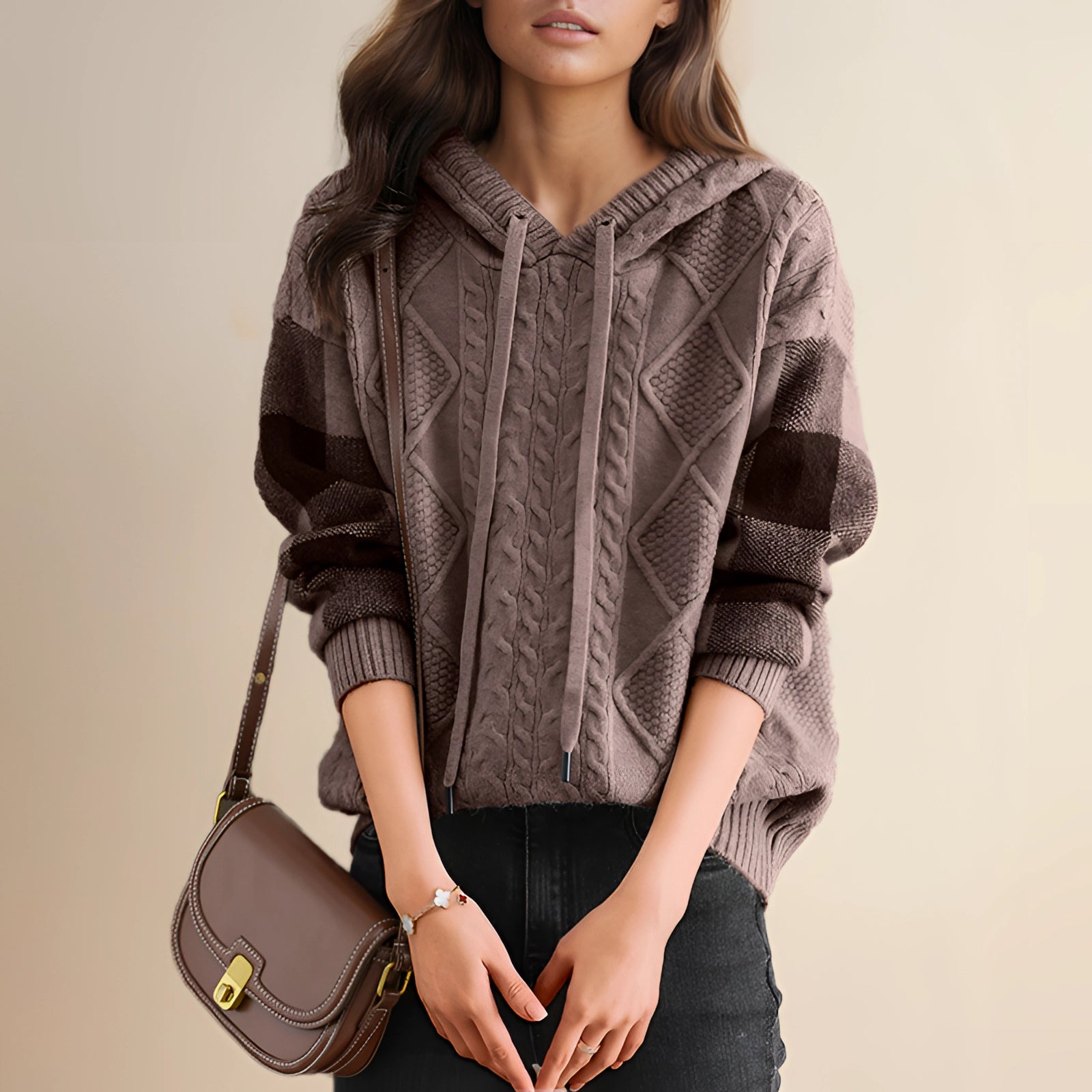 Cozy Brown Cable Knit Hoodie for Women: Chunky Sweater for Fall/Winter
 - ModishWorld