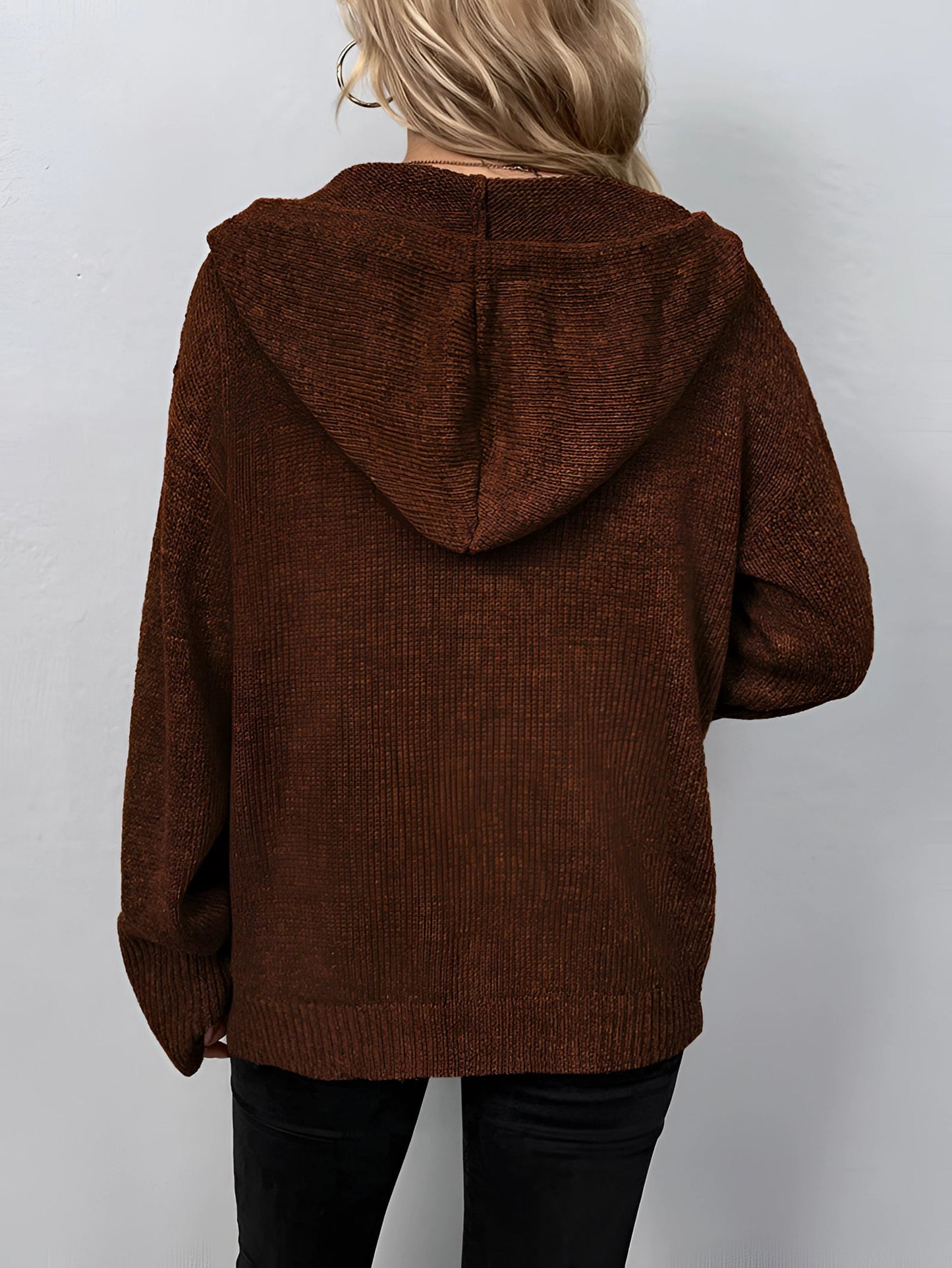 Oversized Brown Chunky Knit Hoodie for Women - Cozy Autumn Sweater
 - ModishWorld