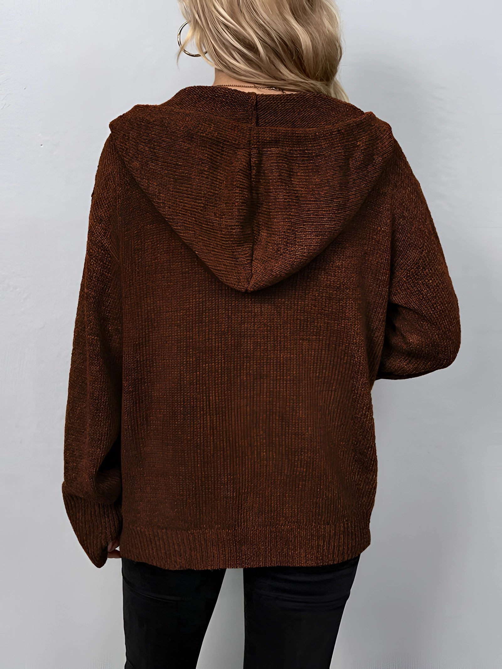 Oversized Brown Chunky Knit Hoodie for Women - Cozy Autumn Sweater
 - ModishWorld