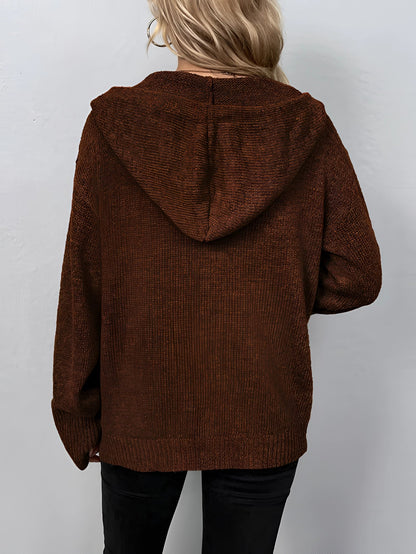 Oversized Brown Chunky Knit Hoodie for Women - Cozy Autumn Sweater
 - ModishWorld