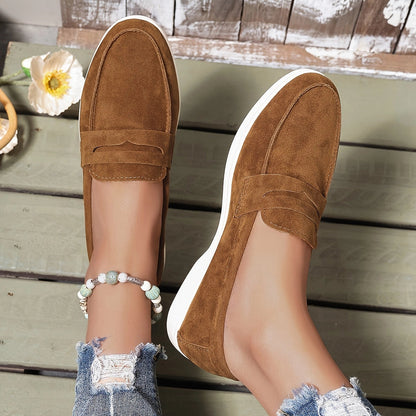 Brown Suede Slip-On Loafers: Comfortable Walking Shoes for Women
 - ModishWorld