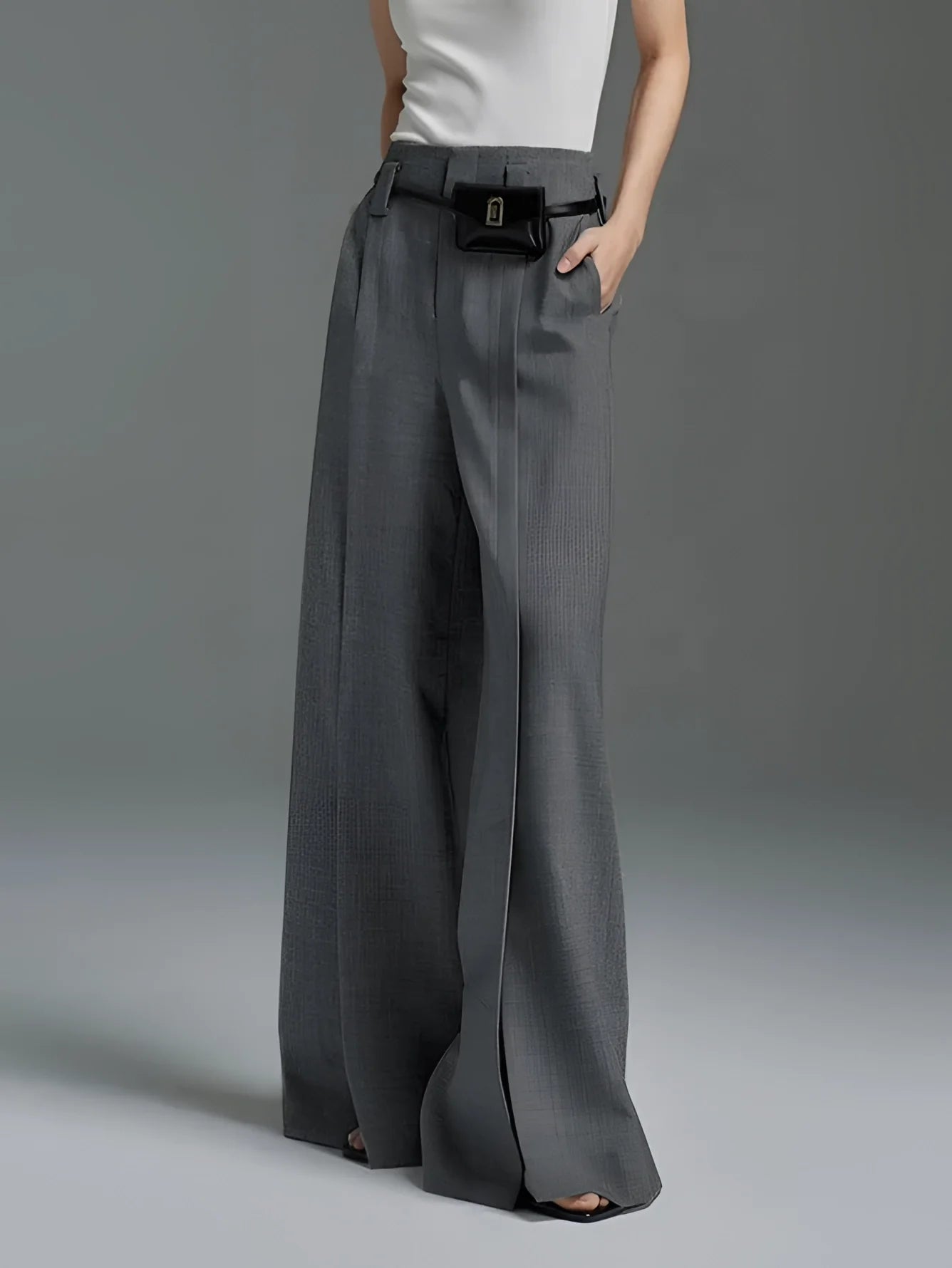 Elegant Dark Gray Palazzo Pants for Women, High-Waisted and Wide-Leg
 - ModishWorld