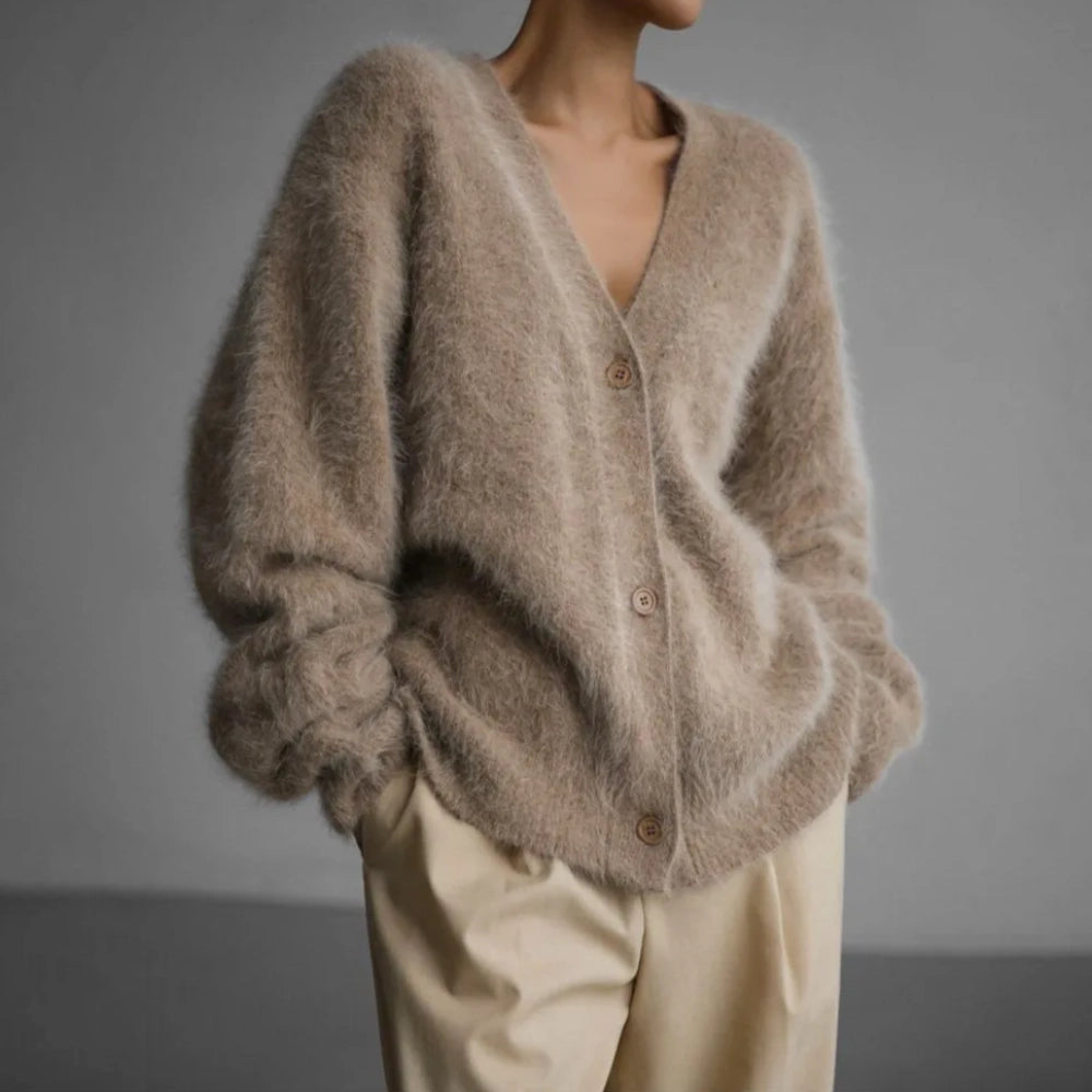 Oversized Women's Fuzzy Mohair Cardigan Sweater
 - ModishWorld