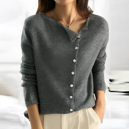 Lightweight Grey Wool V-Neck Cardigan for Women - Perfect for the Office
 - ModishWorld