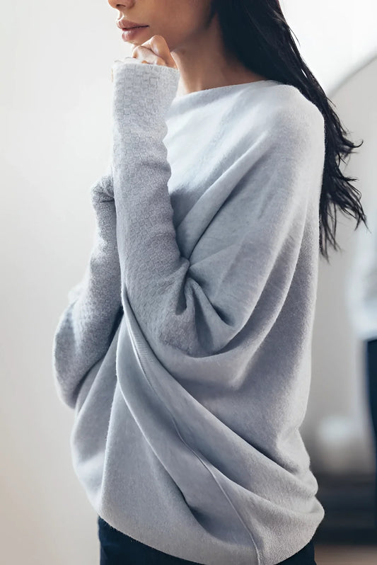 Soft Knit Long-Sleeve Pullover Sweater for Women in Light Grey
 - ModishWorld