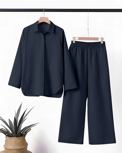 Comfortable Navy Blue Loungewear Set for Women: Loose Fit, Elastic Waist
 - ModishWorld