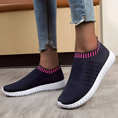 Comfortable Navy and Pink Mesh Slip-On Walking Shoes for Women
 - ModishWorld