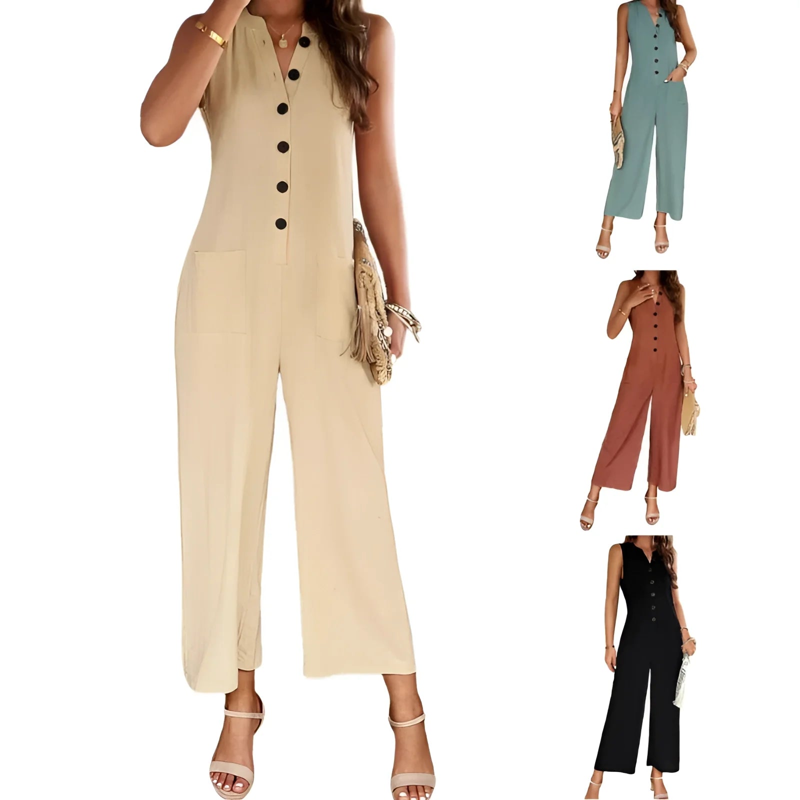 Summer Linen Jumpsuit for Women: Sleeveless & Wide Leg Casual
 - ModishWorld