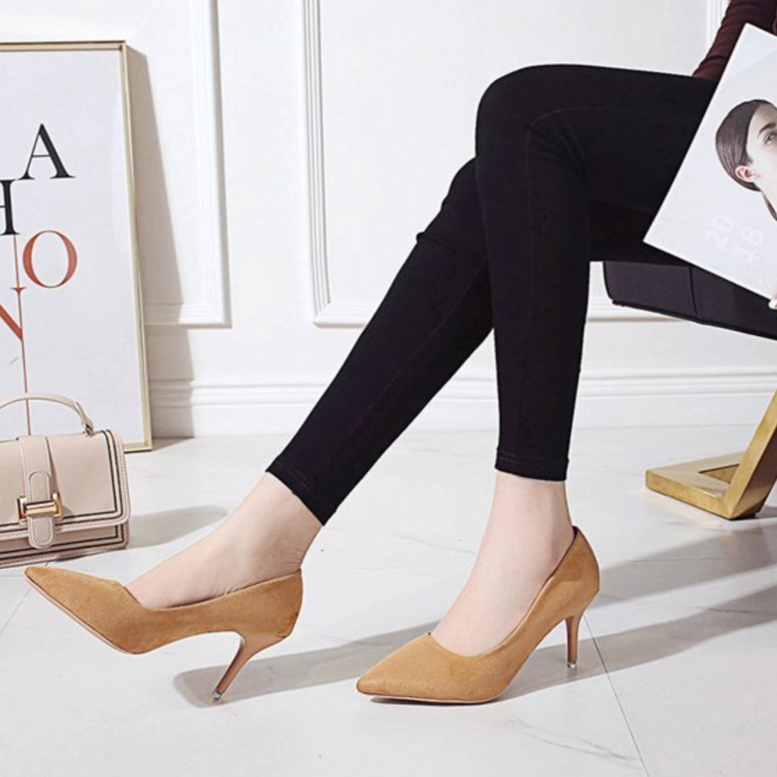 Elegant Camel Suede Pointed-Toe Heels for Women – Perfect for Work or Fashion
 - ModishWorld