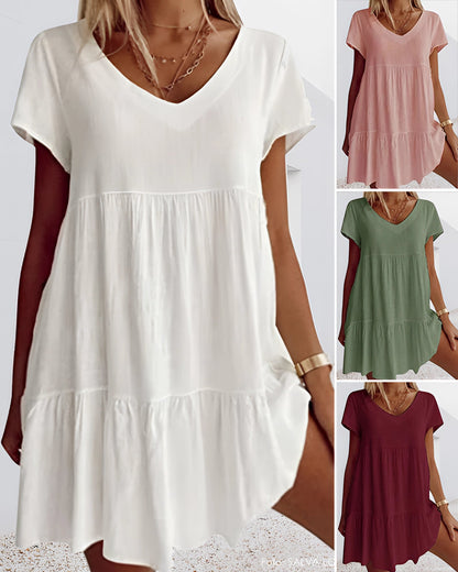 Plus Size Women's Summer Tunic Dress with V-Neck and Ruffle Hem in Lightweight Fabric
 - ModishWorld