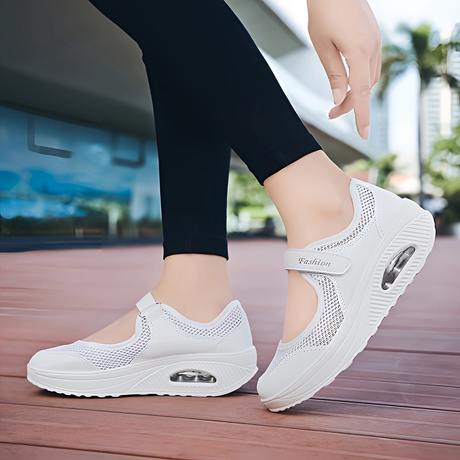 Air Cushioned Women's White Walking Shoes: Breathable Mesh Slip-On Trainers
 - ModishWorld
