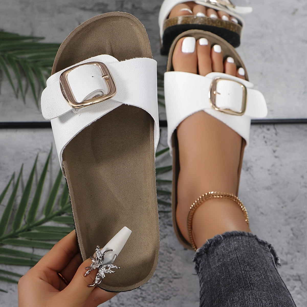 Adjustable Buckle White Slide Sandals for Women: Comfortable and Stylish
 - ModishWorld