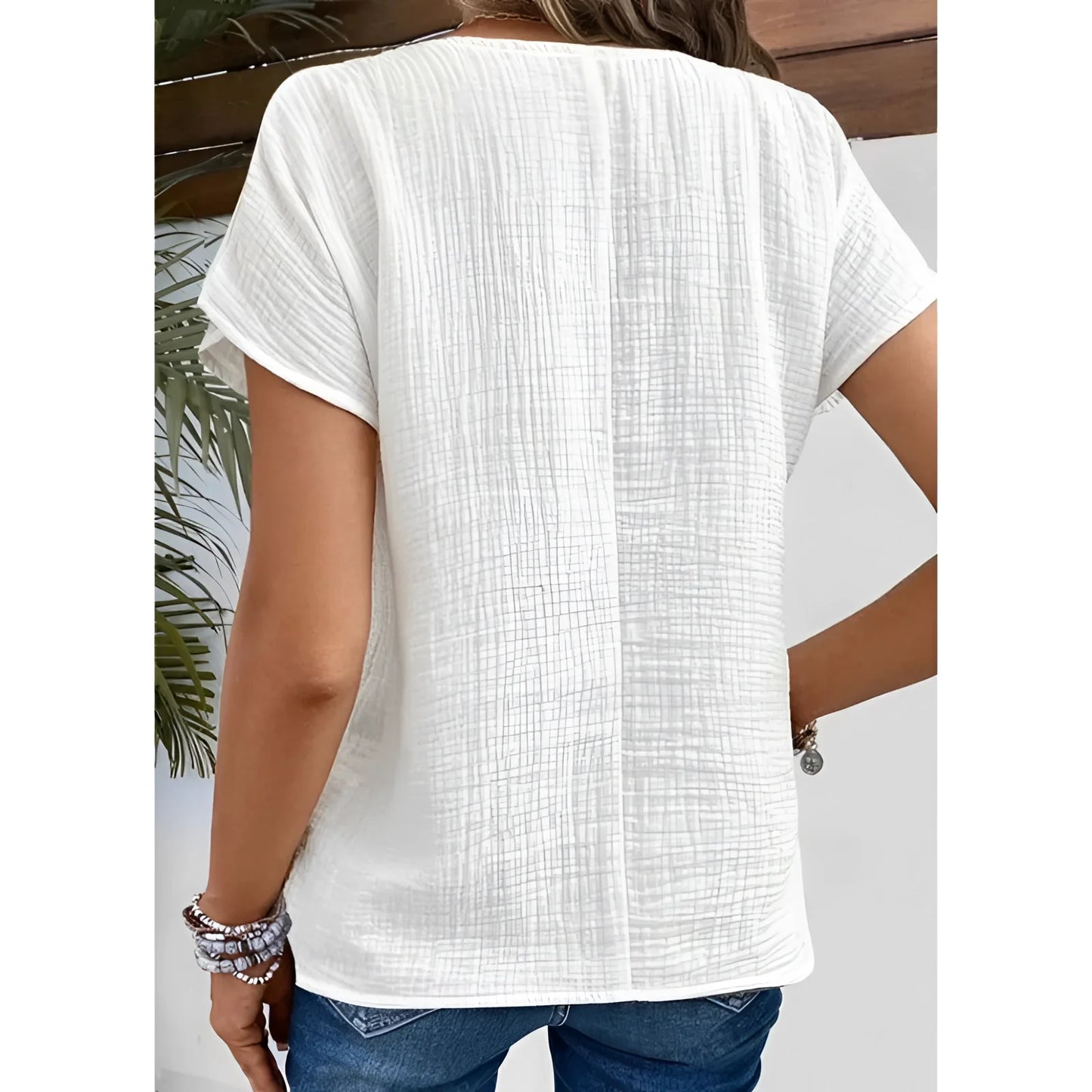Comfortable Loose-Fitting Short-Sleeve White Textured T-Shirt for Women
 - ModishWorld