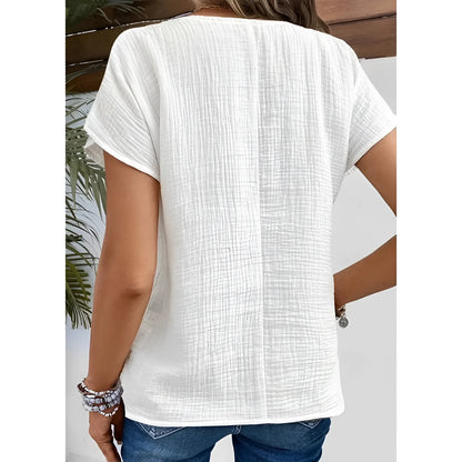 Comfortable Loose-Fitting Short-Sleeve White Textured T-Shirt for Women
 - ModishWorld