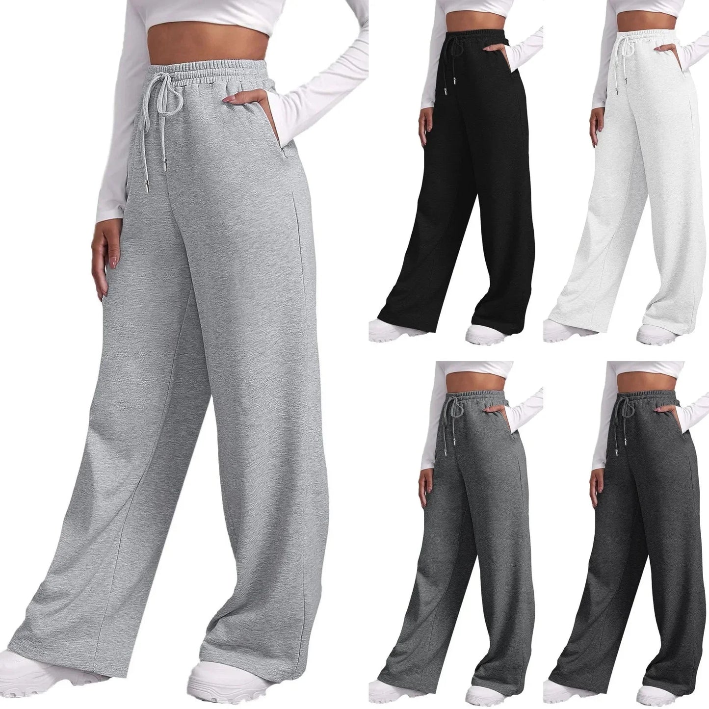 Comfortable, High-Waisted, Breathable Cotton Wide-Leg Sweatpants for Women
 - ModishWorld
