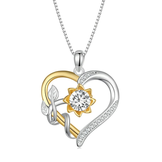 925 Sterling Silver Heart Necklace with Cubic Zirconia from WOSTU (Two-Tone)
 - ModishWorld