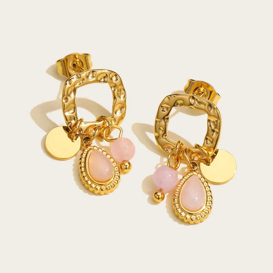 18K Gold YA-CHAN Pink Gemstone Drop Earrings, Tarnish Resistant
 - ModishWorld