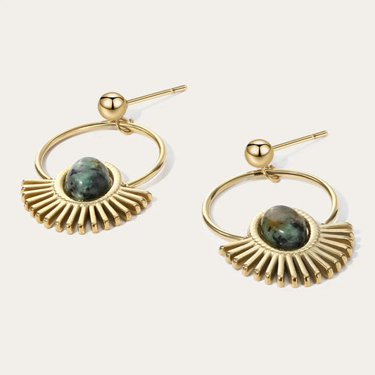 Ya-Chan Circle Fan Earrings with 18K Gold Plating and Natural Stones
 - ModishWorld