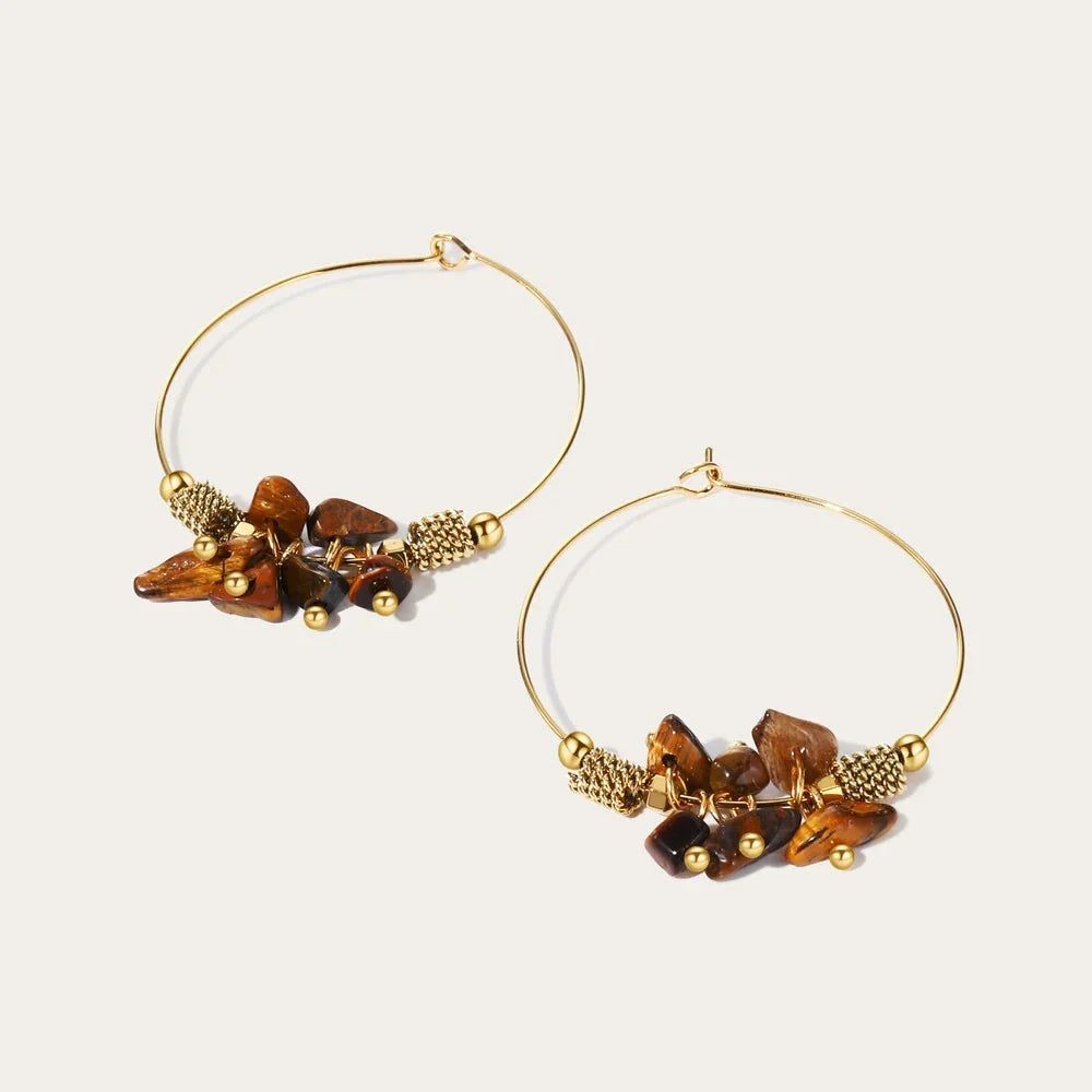 Handmade 18K Gold Hoop Earrings with Unique Gemstone Bead Cluster by YA-CHAN
 - ModishWorld