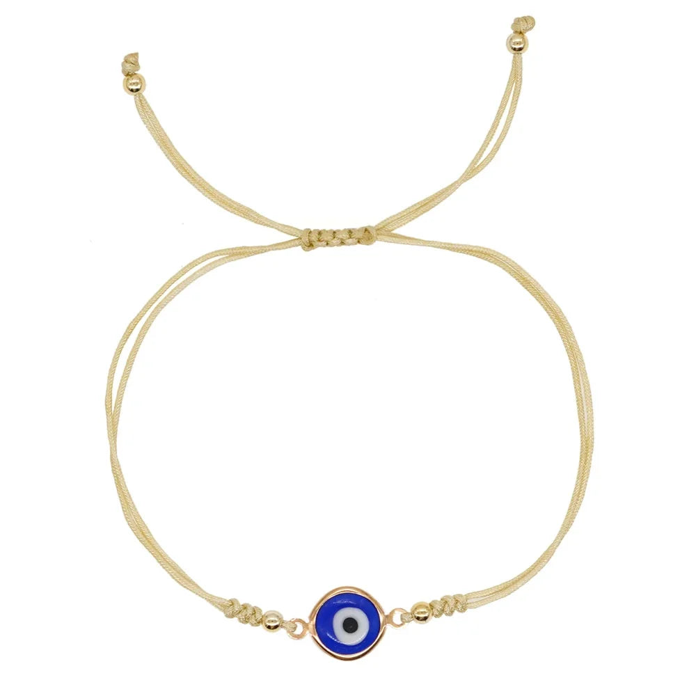 Adjustable Evil Eye Bracelet with Yellow Cord, Gold Beads, and Good Luck Charm
 - ModishWorld