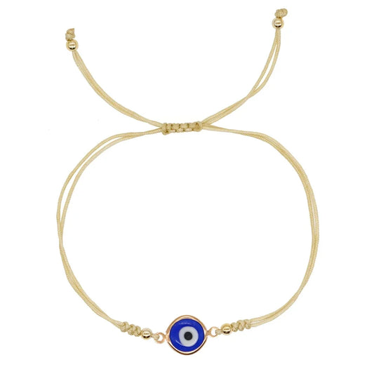 Adjustable Evil Eye Bracelet with Yellow Cord, Gold Beads, and Good Luck Charm
 - ModishWorld